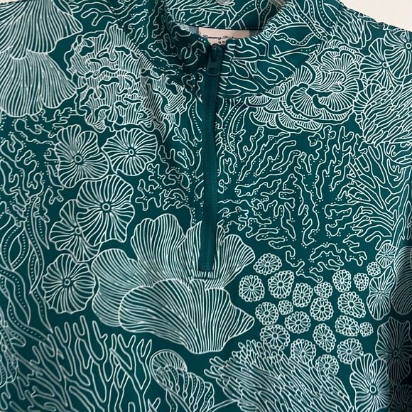 Tommy Bahama Golf Active Top L Green Floral 1/4 Zip Stretch Performance Casual - Picture 4 of 7